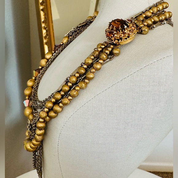 Rare Vintage Deco Topaz Rhinestone Runway Necklace - Picture 5 of 16